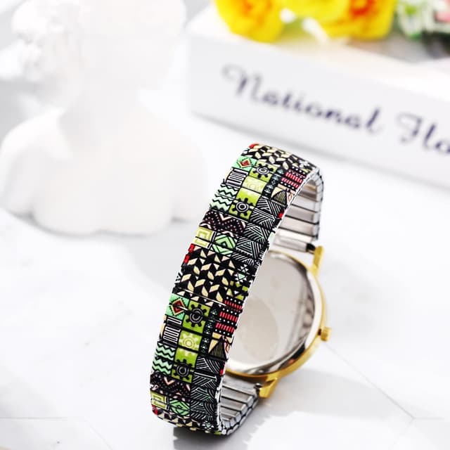 Detalle de Avaner Damenarmbanduhr im Boho-Stil mit elastischem Stretchband und großen arabischen Ziffern