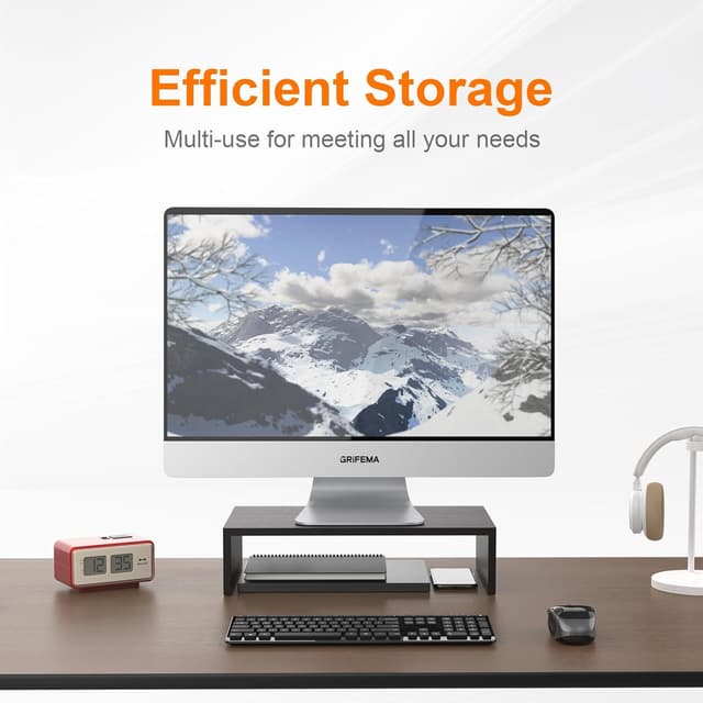 Detalle de GRIFEMA Monitorständer mit 10,4 cm Höhe und Unterbau (für Monitor, Laptop, iMac, PC) – Schwarz