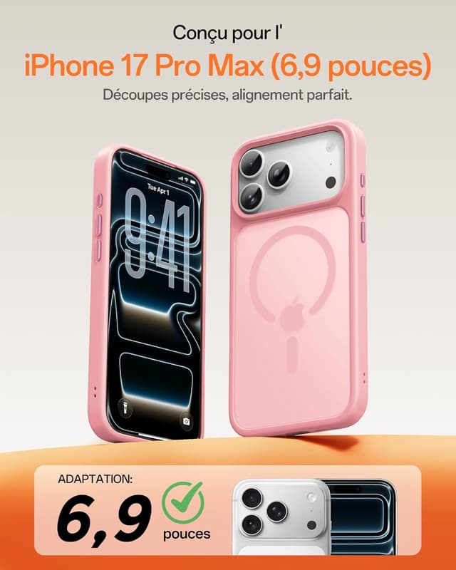 Detalle de UNBREAKcable coque magnétique MagSafe pour iPhone 17 Pro Max (6,9 pouces) – protection intégrale photo, rose