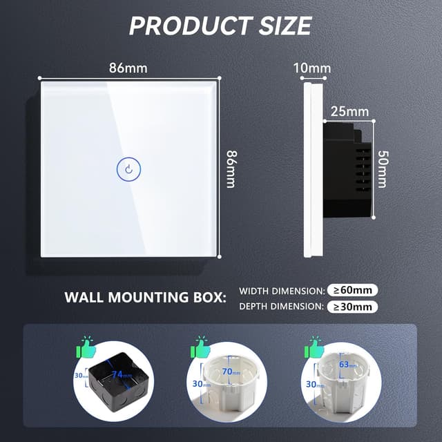 Detalle 2 de BSEED smart light switch, 1 gang WiFi