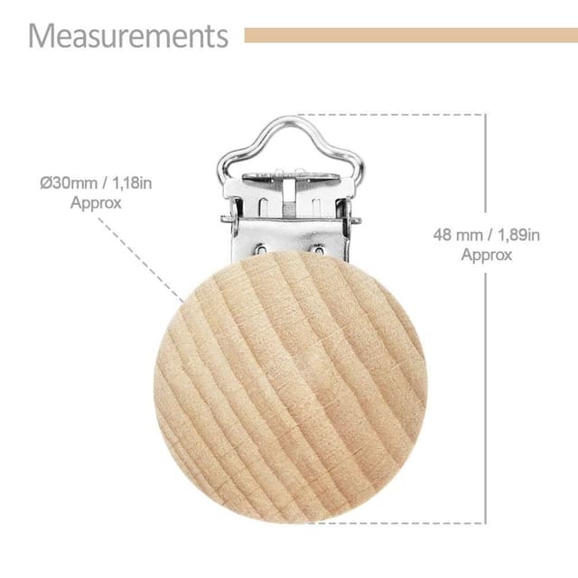 Detalle de RUBY 10er Schnullerclip aus Holz – Schnullerketten-Clips für DIY und Zubehör