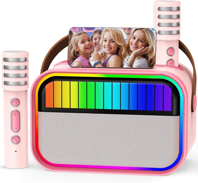 Detalle de Ankuka Kids & Adults Karaoke Machine with Bluetooth Speaker and 2 Wireless Microphones (Pink)