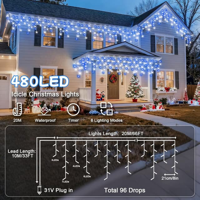 Detalle 2 de cshare Icicle Lights Outdoor 20M 480 LEDs