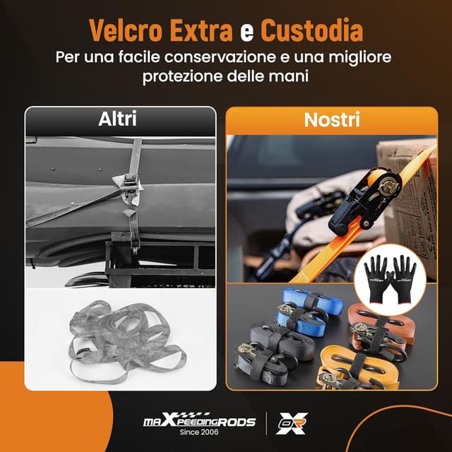 Detalle de maXpeedingrods set di 4 cinghie di fissaggio a cricchetto da 4,5 m con ganci a S e sicurezza fino a 997 kg (EN 12195-2) – Rosso