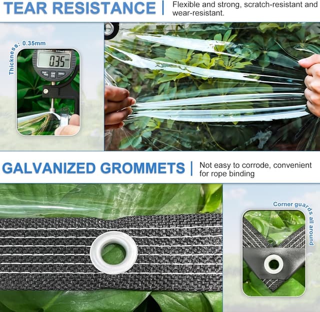 Detalle 2 de Clear Tarps Heavy Duty Waterproof 8x8ft Clear Tarp (14Mil) with Grommets and Reinforced Edges