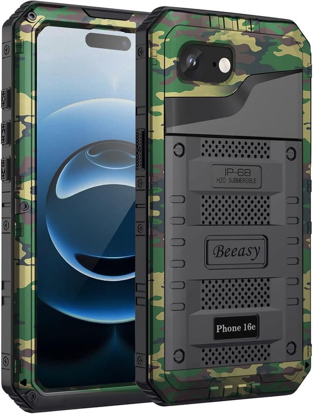 Detalle de Beeasy Robust Series Waterproof iPhone 16e / 17e Case (IP68) – Heavy-Duty Metal Armour, Shockproof & Dustproof, Black