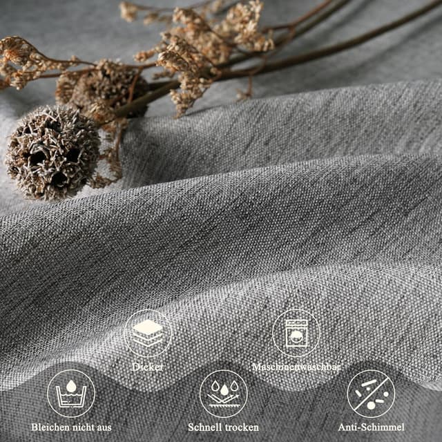 Detalle de Rideau de douche fin en lin texturé 120 x 200 cm avec 8 œillets – gris, imperméable et anti-moisissure