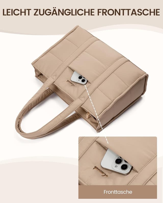 Detalle 2 de LOVEVOOK Laptop Handtasche Damen für 15,6 Zoll – großer Puffer- Shopper als Arbeitstasche