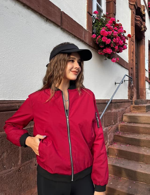 Detalle de Zeagoo Giacca Bomber Donna corta slim con zip e maniche lunghe