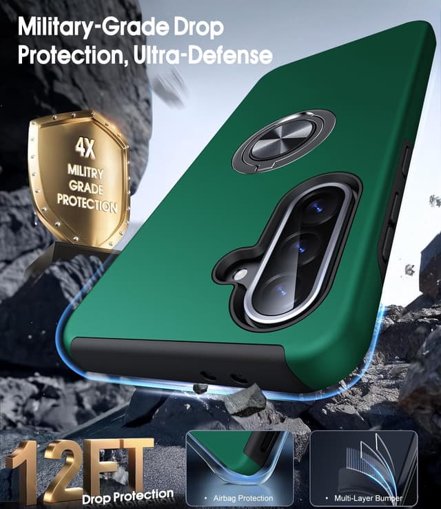 Detalle de AOUIA for Samsung Galaxy A56 5G Case (Green) with 2x Screen Protector and 360° Ring Kickstand