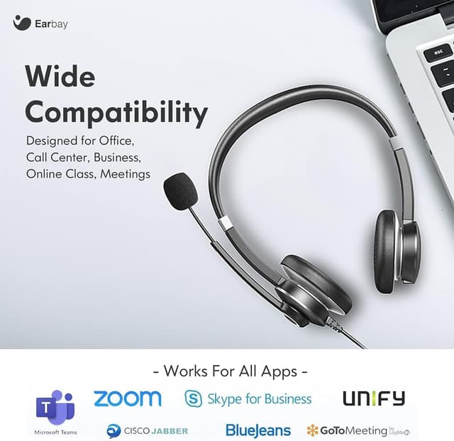 Detalle de Earbay USB Headset With Microphone 40mm