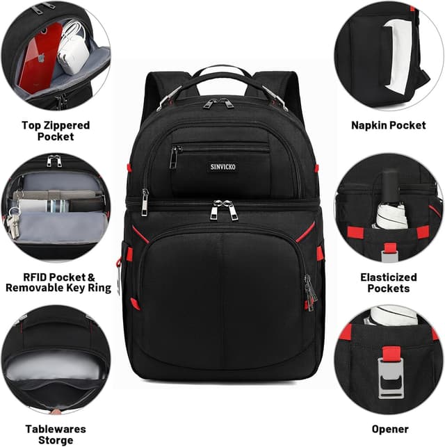 Detalle de SINVICKO Insulated Cooler Backpack (Double Deck, Leakproof Cooler Bag) for Lunch, Beach, and Travel