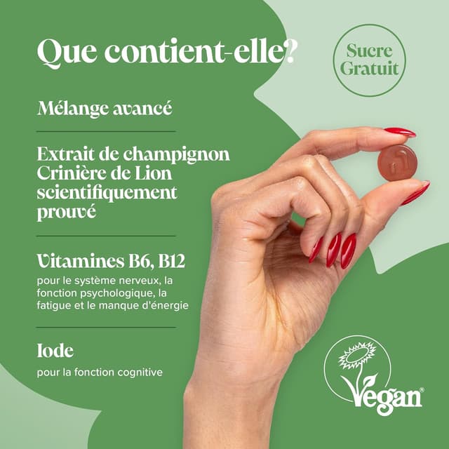 Detalle de Gommes Lion’s Mane Novomins – Extrait 2500 mg + vitamines B6/B12 et iode (60 gommes) sans sucre