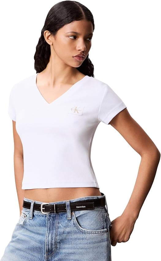 Imagen de Calvin Klein Woven Label Rib tee camiseta XXS, 95% algodón en OfertitasTOP