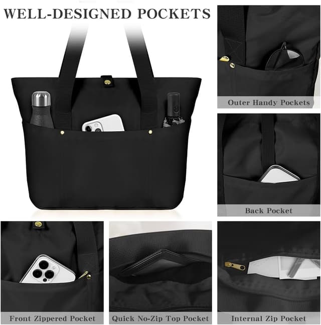 Thumbnail 4 de Aucuu borsa tote donna pieghevole con tracolla, shopper con 6 tasche e grande capacità