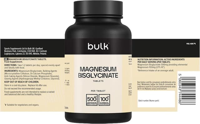 Detalle 1 de Bulk Magnesio bisglicinato in compresse 500 mg (200 mg di magnesio attivo) – 180 compresse