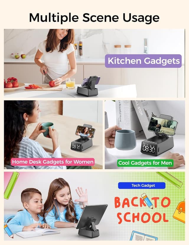 Detalle de BBL 3-in-1 Wireless Bluetooth Speaker with Foldable Phone Stand & LCD Alarm Clock