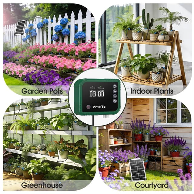 Thumbnail 6 de AnseTo Arrosage goutte à goutte solaire 8 W avec minuterie – kit d’irrigation 35 m et 30 goutteurs