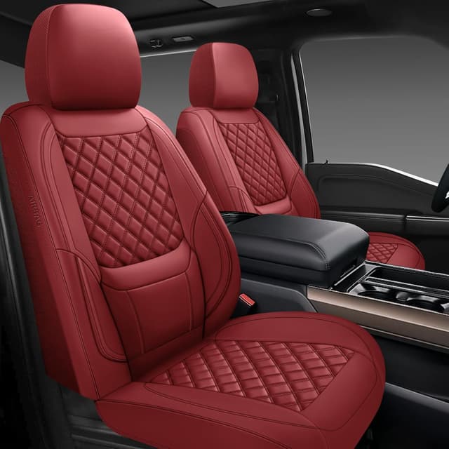 Detalle de CHOCMONS Car Seat Covers Full Set (Universal Fit) in Wine Red — Faux Leather, Airbag-Compatible