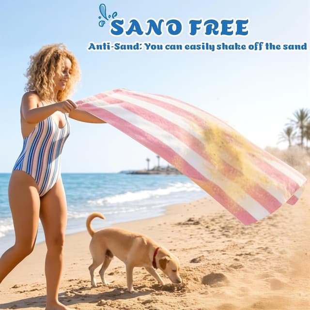 Detalle de Anavasi Microfibre Beach Towels for Adults (2 Pack) 180 x 90 cm with Drawstring Bag – Quick Dry, Sand Free, Lightweight