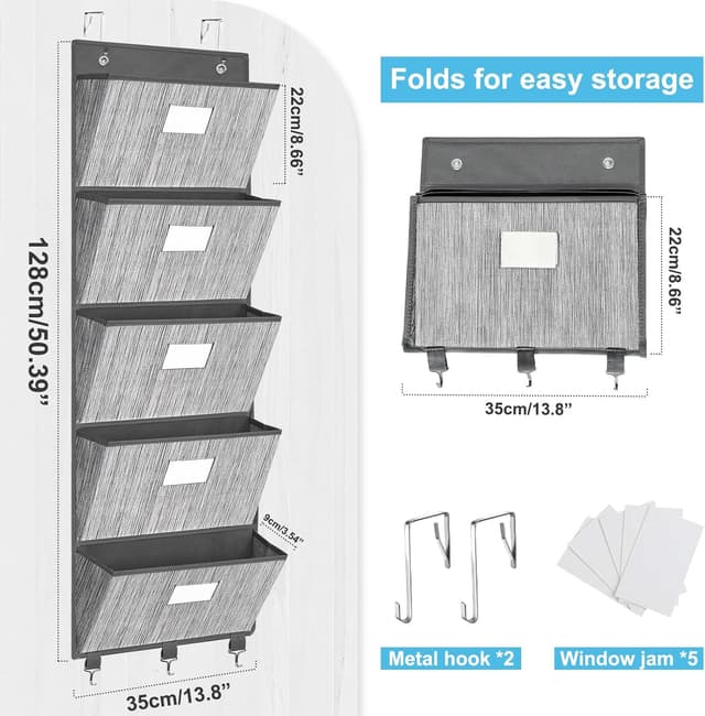 Thumbnail 6 de VERONLY Over The Door File Organizer (wall mount) with 5 large pockets and labels, dark grey