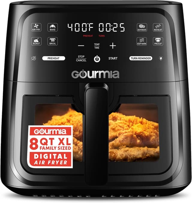 Detalle de Gourmia 8 Qt Air Fryer with 8 Presets and Digital Display (FryForce 360° Technology)