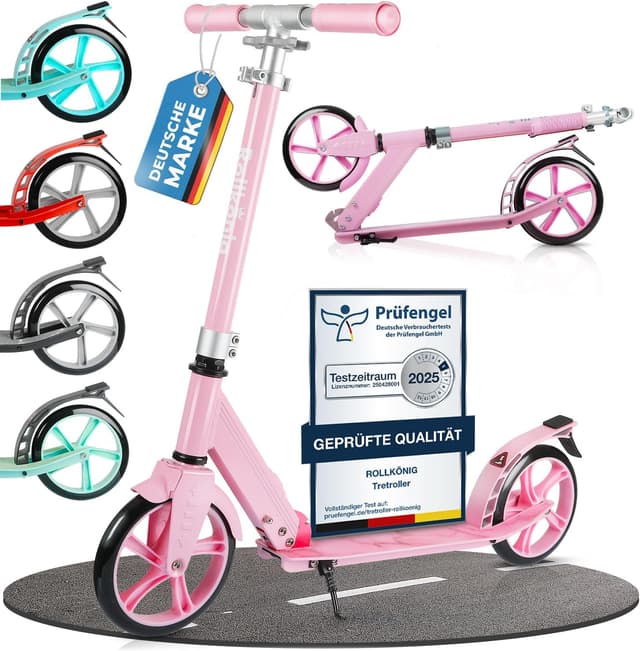 Detalle de Rollkönig faltbarer City-Scooter für Kinder ab 5 Jahren – mit großen Rädern und ein-Knopf-Klappmechanismus