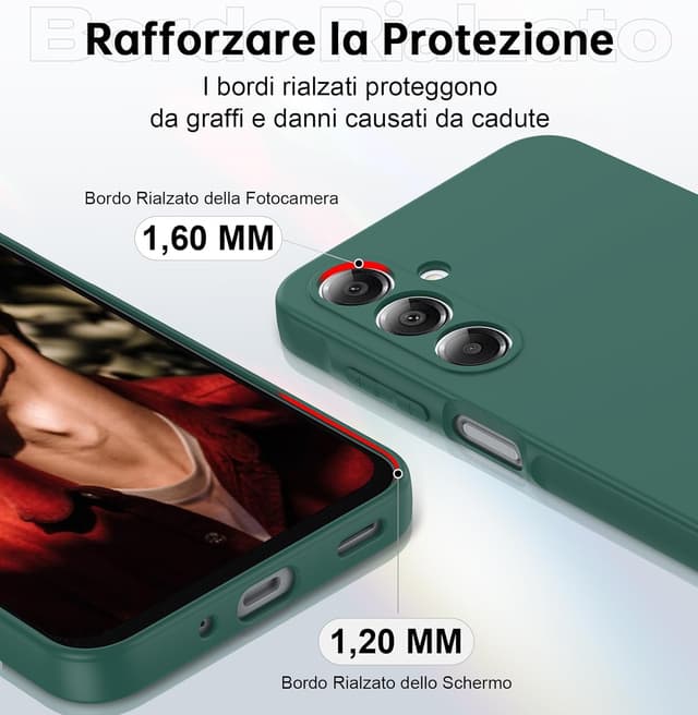 Detalle de LeYi Cover per Samsung Galaxy A16 5G/4G con 2 pezzi vetro temperato, silicone TPU ultra slim verde