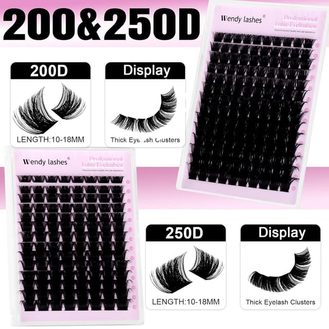 Detalle de Wimpern-Extensions-Set 8-teilig mit D-Curl Lash-Clustern (10–18 mm) inkl. Bond & Seal, Kleberentferner, Pinzette & Bürste