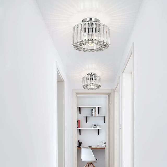 Detalle 2 de Easric Crystal Ceiling Light Flush Mount with Chrome Finish (LED-compatible, bulb not included)