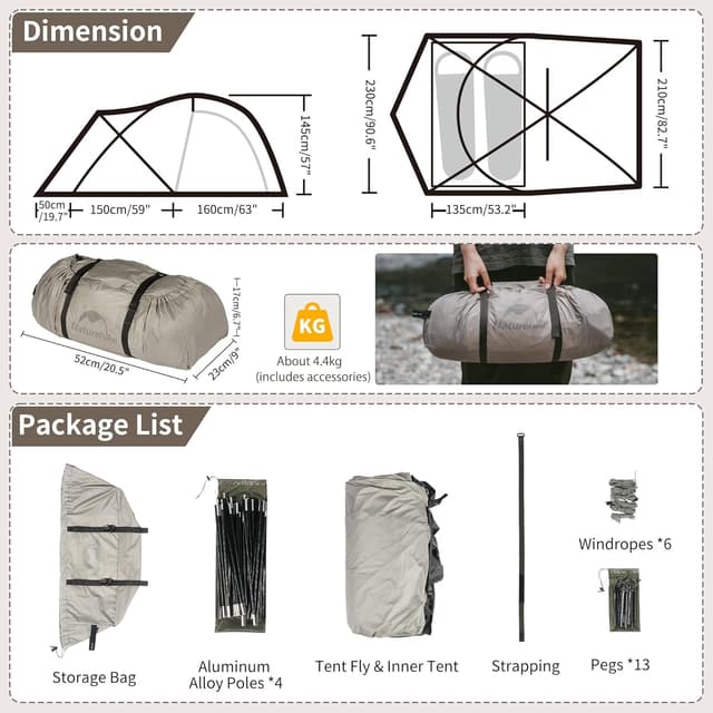 Thumbnail 5 de Naturehike tenda tunnel familiare impermeabile a 2-4 persone (con telone) da campeggio e outdoor