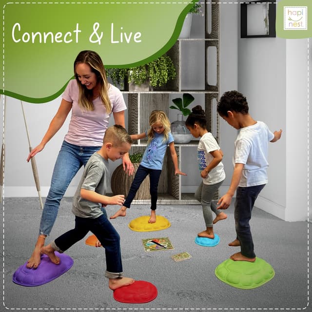 Detalle de Hapinest Turtle Balance Stepping Stones for Kids (Obstacle Course Coordination Game, Ages 3–8+)