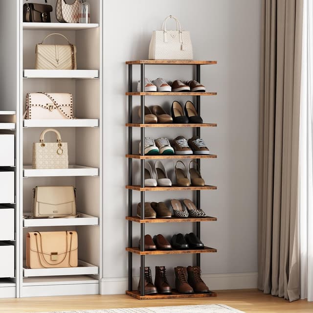 Detalle de HOOBRO EBF488XJ01 scarpiera autoportante angolare a 8 livelli in stile vintage, marrone vintage e nero