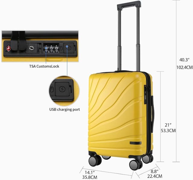 Detalle de VANKEAN 20 inch rolling laptop bag trolley suitcase with wheels (waterproof) – Yellow