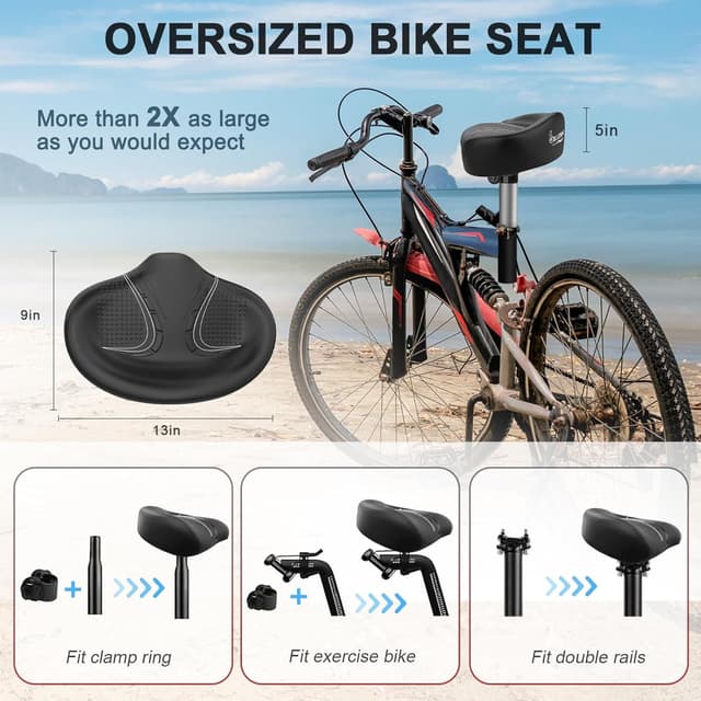 Thumbnail 6 de BLUEWIND Noseless Oversized Bike Seat (Wide, 13" cushion) for Electric Bikes, Stationary Bikes & Exercise Seats