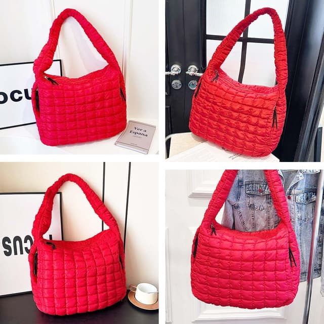 Detalle de Bagtopia Puffer Tote Bag (Large Quilted Puffer Bag) – lightweight quilted hobo bag for work, gym & travel