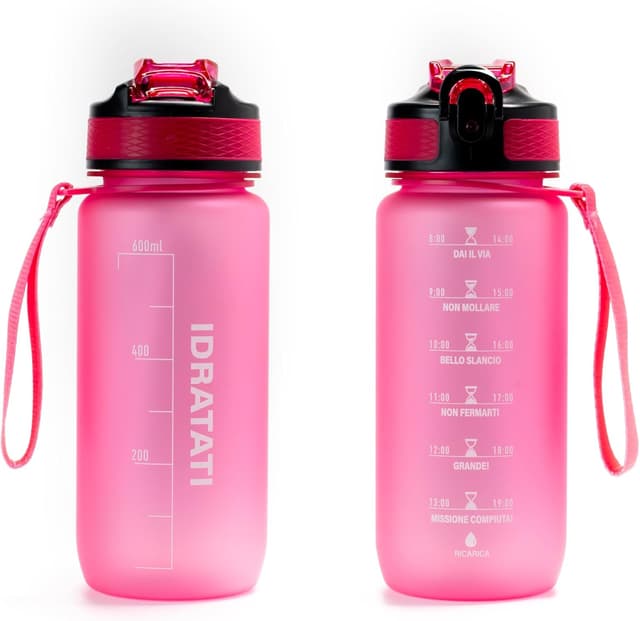 Detalle de GIXZON borraccia motivazionale 600 ml in Tritan senza BPA, con frasi e scala oraria in italiano (rosa)