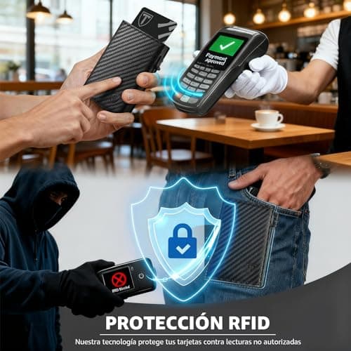 Detalle 1 de TENBST Cartera cuero con bloqueo RFID 10x7x2.1 cm