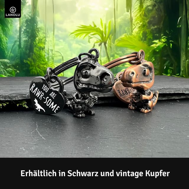 Detalle 2 de LANOLU Schlüsselanhänger „Dinosaurier Mini-Rex“ als Glücksbringer für Paare und beste Freunde