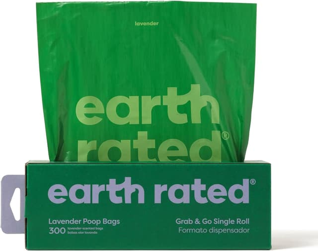 Detalle de Earth Rated Dog Poo Bags, Thick Grab and Go Single Roll (300 Bags) – Lavender Scent