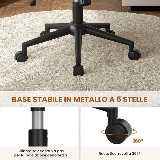 Thumbnail 6 de Yaheetech sedia ufficio girevole senza braccioli in tessuto con schienale reclinabile e altezza regolabile (beige)