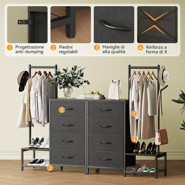 Thumbnail 4 de ODK Cassettiera Camera da Letto 3 in 1 Nero