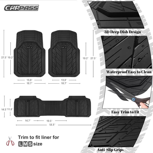 Thumbnail 2 de CAR PASS Heavy Rubber Car Floor Mats — Universal Trim-to-Fit 1 set