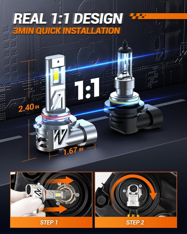 Detalle de SEALIGHT HB3/9005 LED Headlight Bulbs (2-Pack) with Fan, 6500K Cool White, 1:1 Stock Size