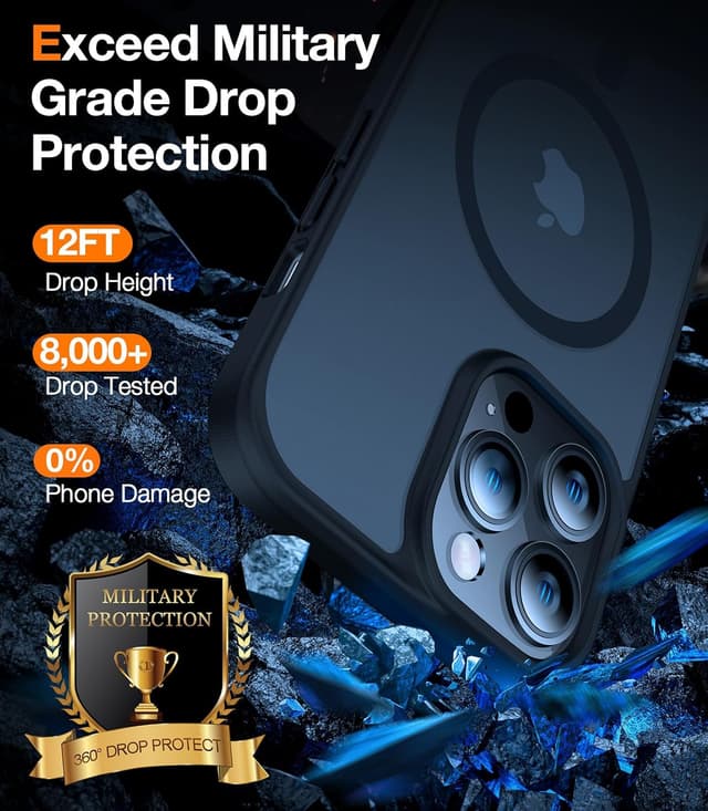 Detalle de TORRAS Stronger Magnetic for iPhone 14 Pro Case with MagSafe, 12 FT Drop Tested (Translucent Back/Black Edge)