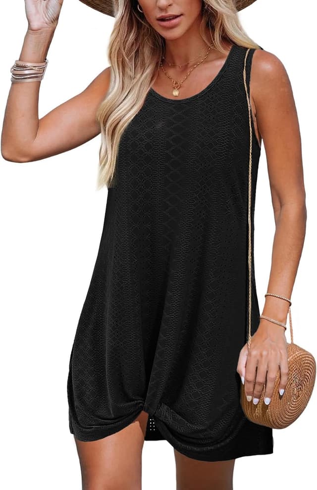 Detalle de BKRIVE Swimsuit Coverup Eyelet Twisted Tank Dress for Summer Beach & Pool Days