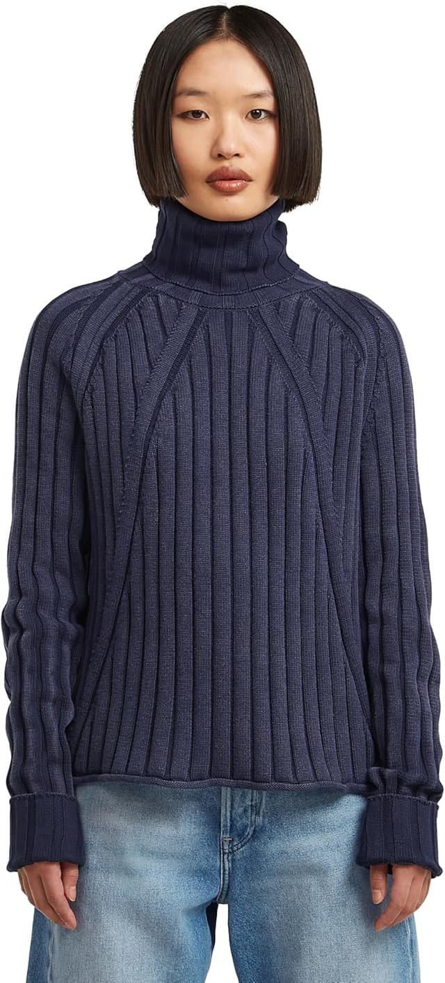 Detalle de G-Star Washed Loose Turtle Knit: felpa donna comoda e dallo stile originale