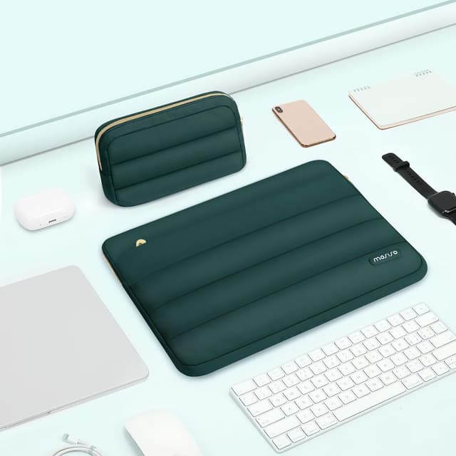 Detalle de MOSISO Laptop Hülle Tasche 13,3 Zoll (13–13,3 Zoll) mit kleinem Etui – Pfauengrün, gepolstert