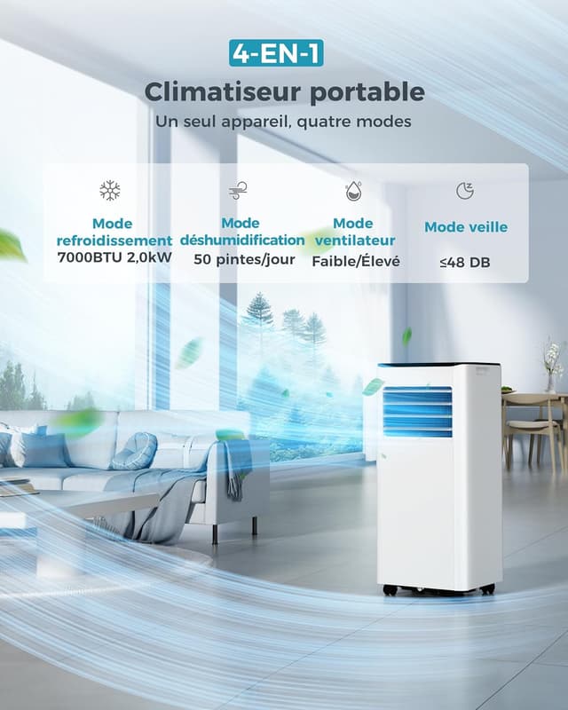 Detalle 2 de EUHOMY Climatiseur mobile 7000 BTU