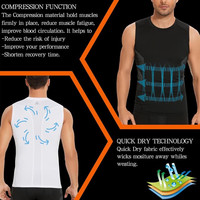 Detalle de AMZSPORT canotta compression da uomo con supporto muscolare e rete traspirante